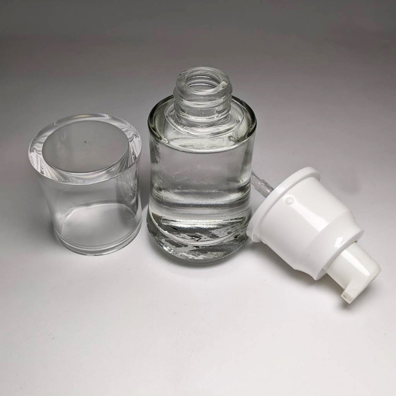 Custom Color 30ml Foundation Glass Bottle 20/410 Plastic Lotion Pump Transparent Cap