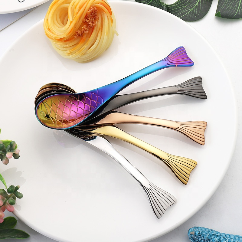 Fish Shape Novelty Baby Spoons Colourful Stainless Steel Preschooler Toddler Kids Spoon