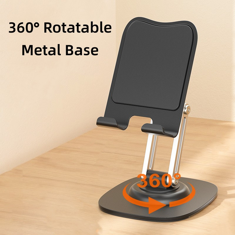 360° Rotating Cell Phone Stand, Tablet Stand, Adjustable Angle Height Phone Stand for Desk, Foldable/Portable Phone Holder, Compatible for iPhone/iPad White