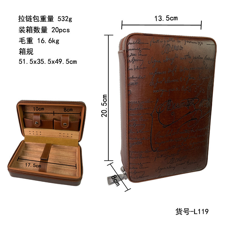Ea434 Display Showcase Zipper Personalized Luxury Cigar Case Trave Waterproof Custom Retro and Premium Leather Carrying Cases
