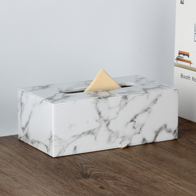 PU Leather Cover Storage Marble Pattern Tissue Box