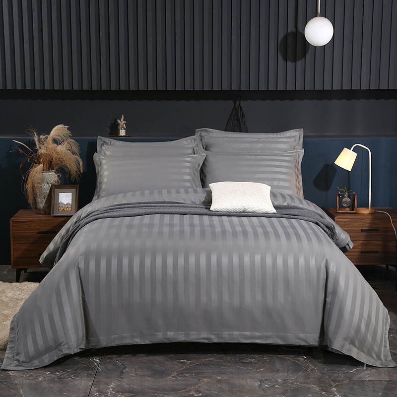 Wholesale Hotel Chain Bedding 40s Cotton Satin Stripes Quilt Comforter Duvet Cover Flat Sheet Five-Star Hotel Four-Piece Bed Cover Bed Sheets Bedding Set