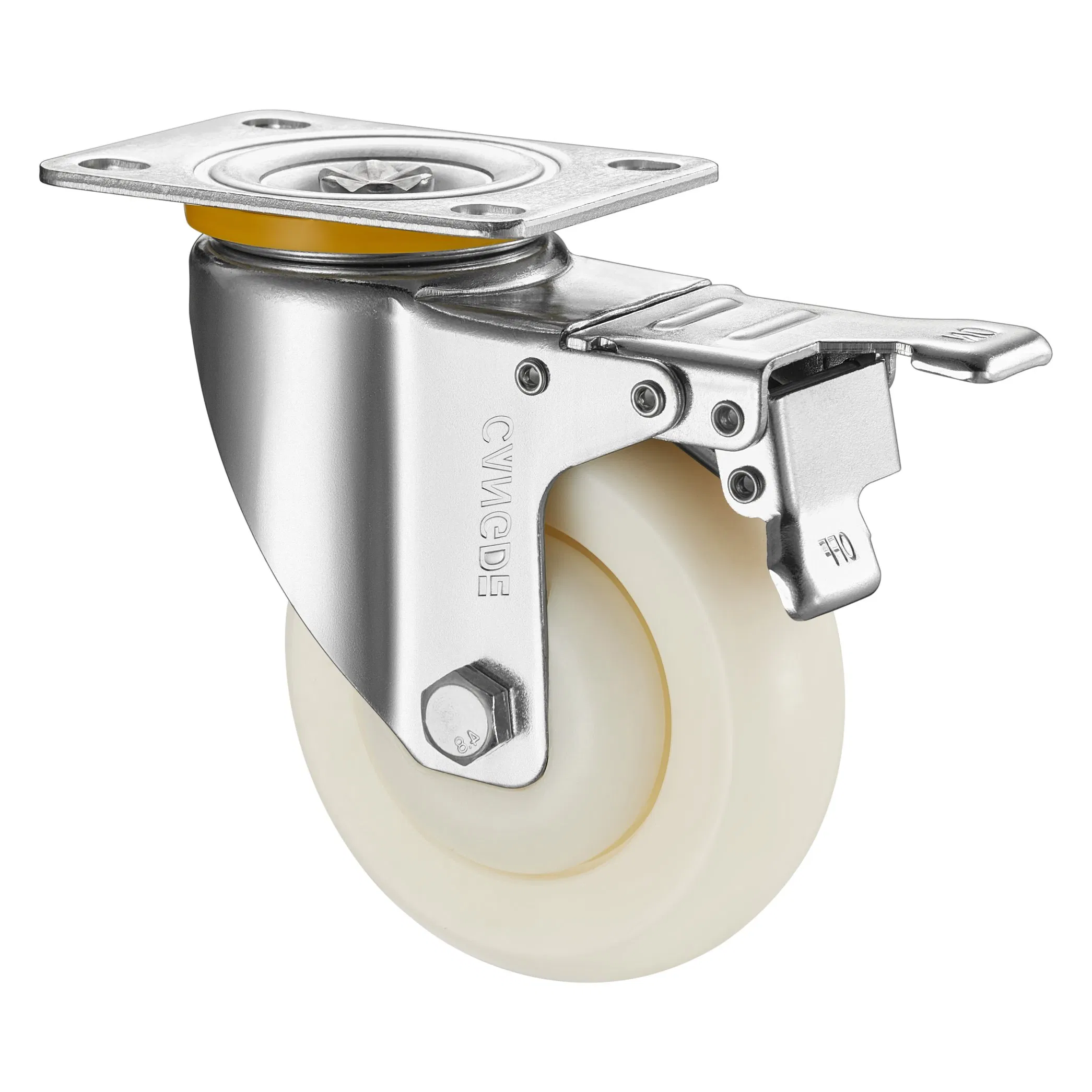 Total Lock Brake Caster, High-Strength White PP Wheel Ideal for Workshops