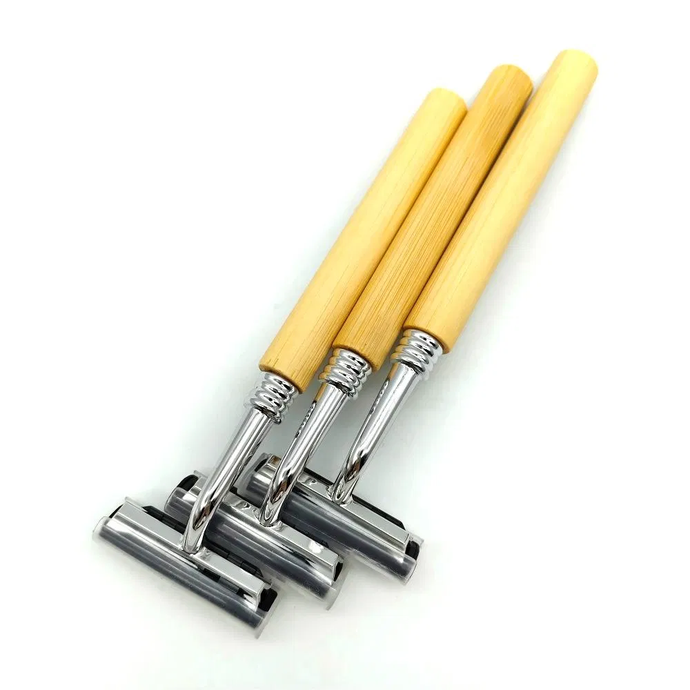 Hotel Supplies Bamboo Handle Safety Shaving Razors Biodegradable Natural Bamboo Razor
