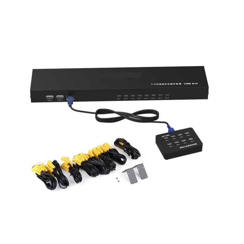 Kvm Switcher 8-Port Computer 19 Inch Rack Mounted USB Display Screen Shareholder Multi-Computer VGA Switcher 8-in 1-out Rack Mount Kvm Switcher