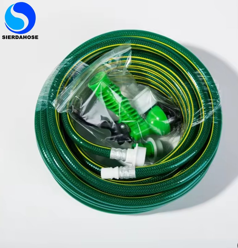 UV and Abrasion Resistance Green PVC Garden Water Hose for Irrigation Watering Garden Hose 5m 10m 15m 20m Set Accessories