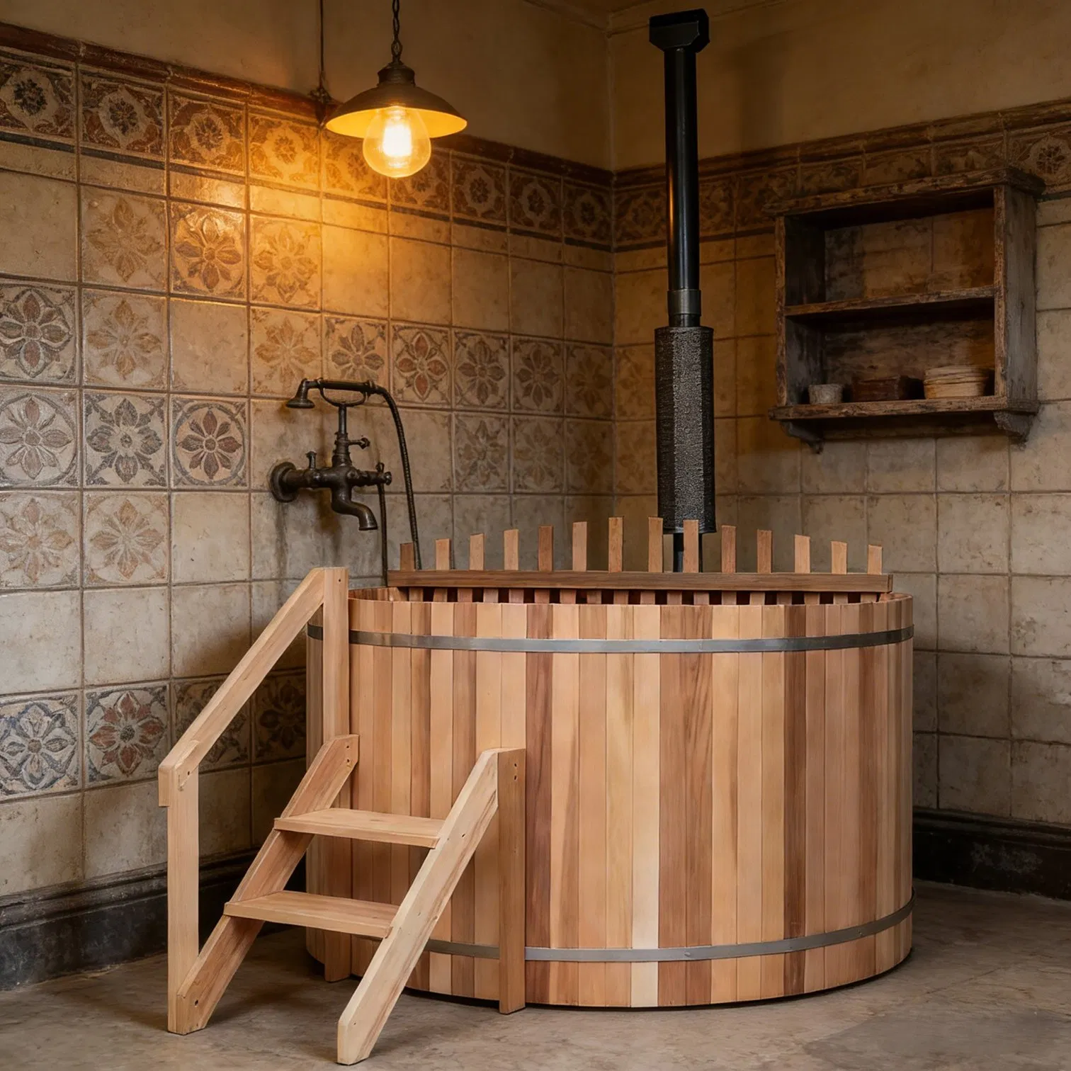 Деревянная СПА-ванна с подогревом на дровах
