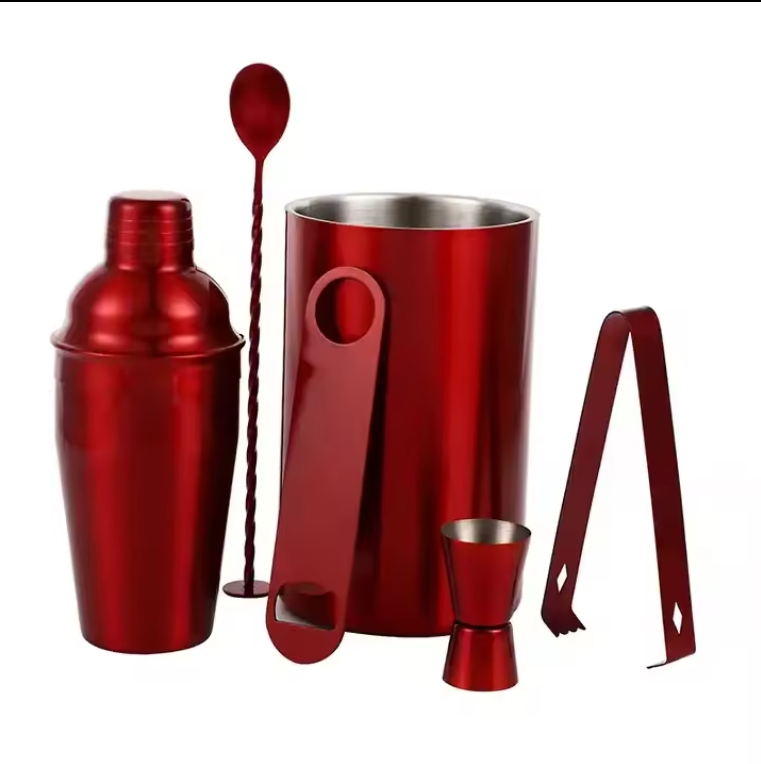 Красный коктейльный шейкер 5 предметов, барный набор