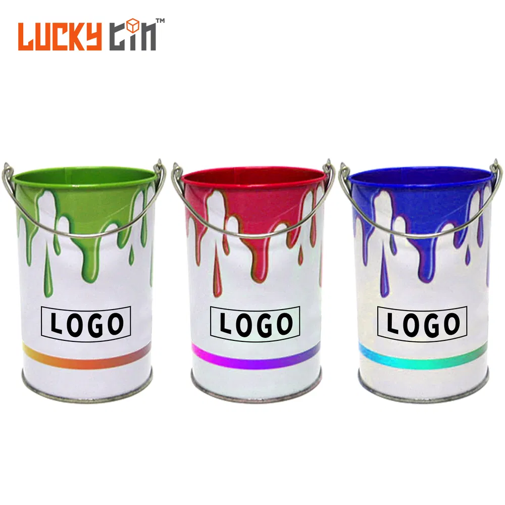 Custom Printing Tinplate Barrel Packs Metal Bucket Container Food Grade Tin Bucket Popcomn for Agriculture Storage