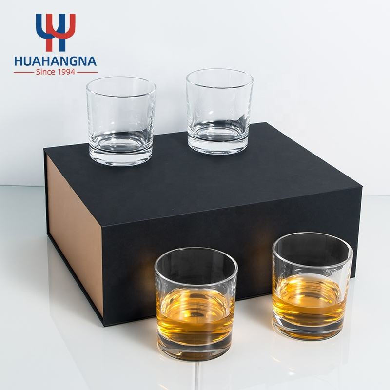 Premium 310ml 4 Pack Old Fashioned Round Cocktail Whiskey Glass Set with 8 Whisky Chilling Stones and Tong in Gift Box