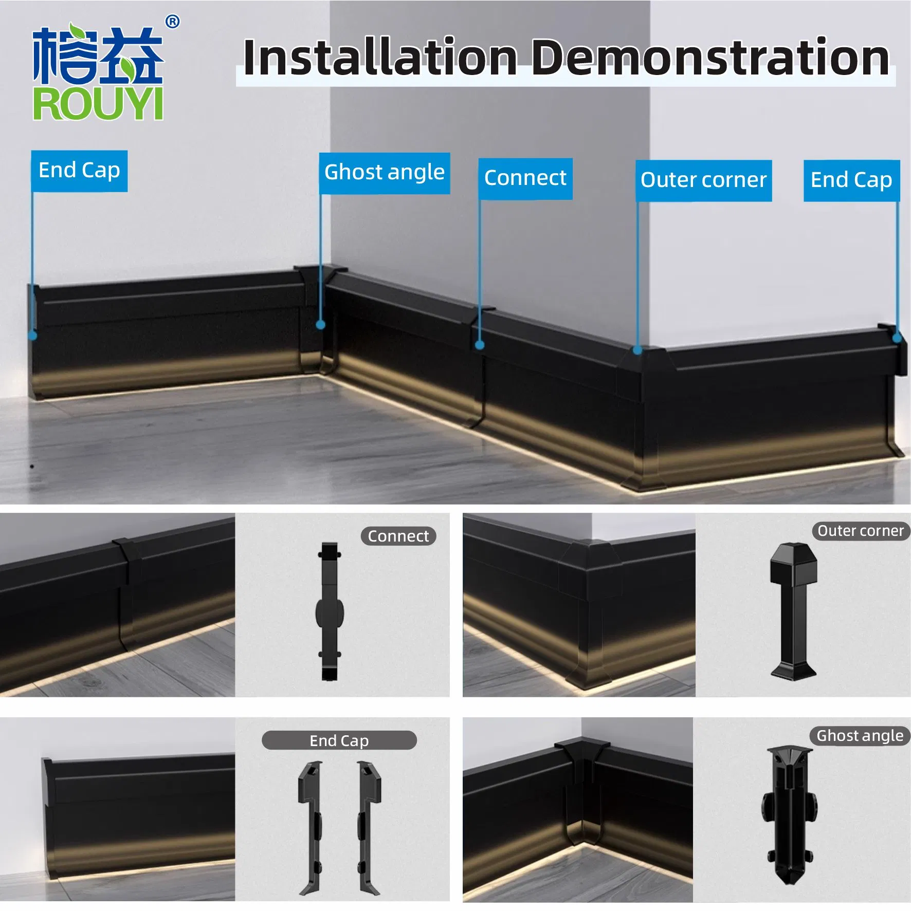 Factory Custom Waterproof Wall Aluminum Skirting Board Metal Skirting Baseboard