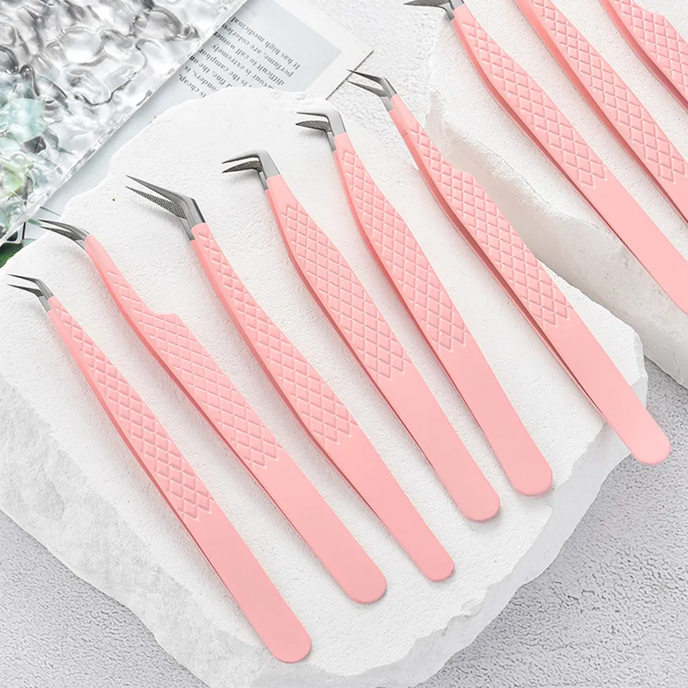 Professional Fiber Tip Eyelash Tweezer Volume Lash Tweezers Fiber Tip Set