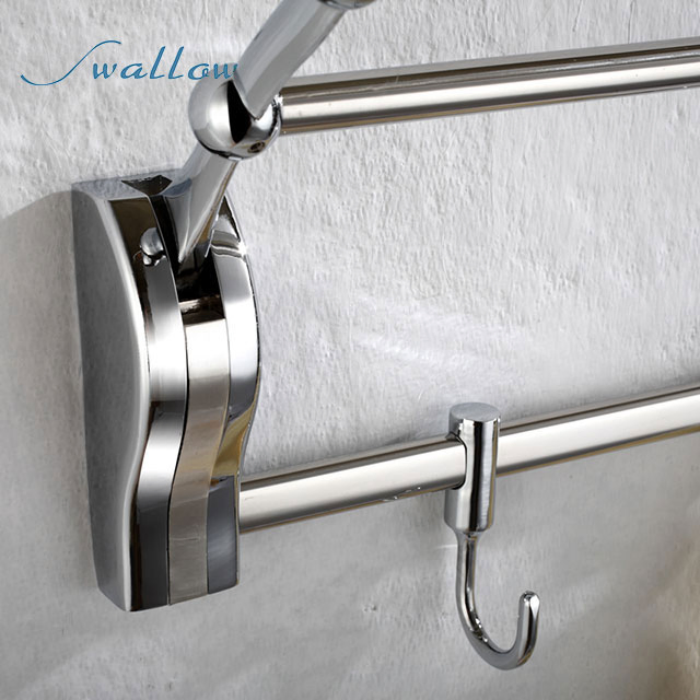 Chrome Stainless Steel Wall Mounting Bathroom Fittings Accessories Tower Rack Storage Shelf with Hook