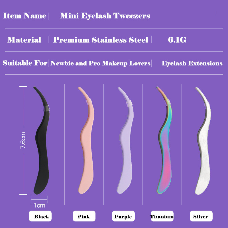 Portable Mini False Eyelash Extension Lash Applicator Tool Stainless Steel Curved Tweezer