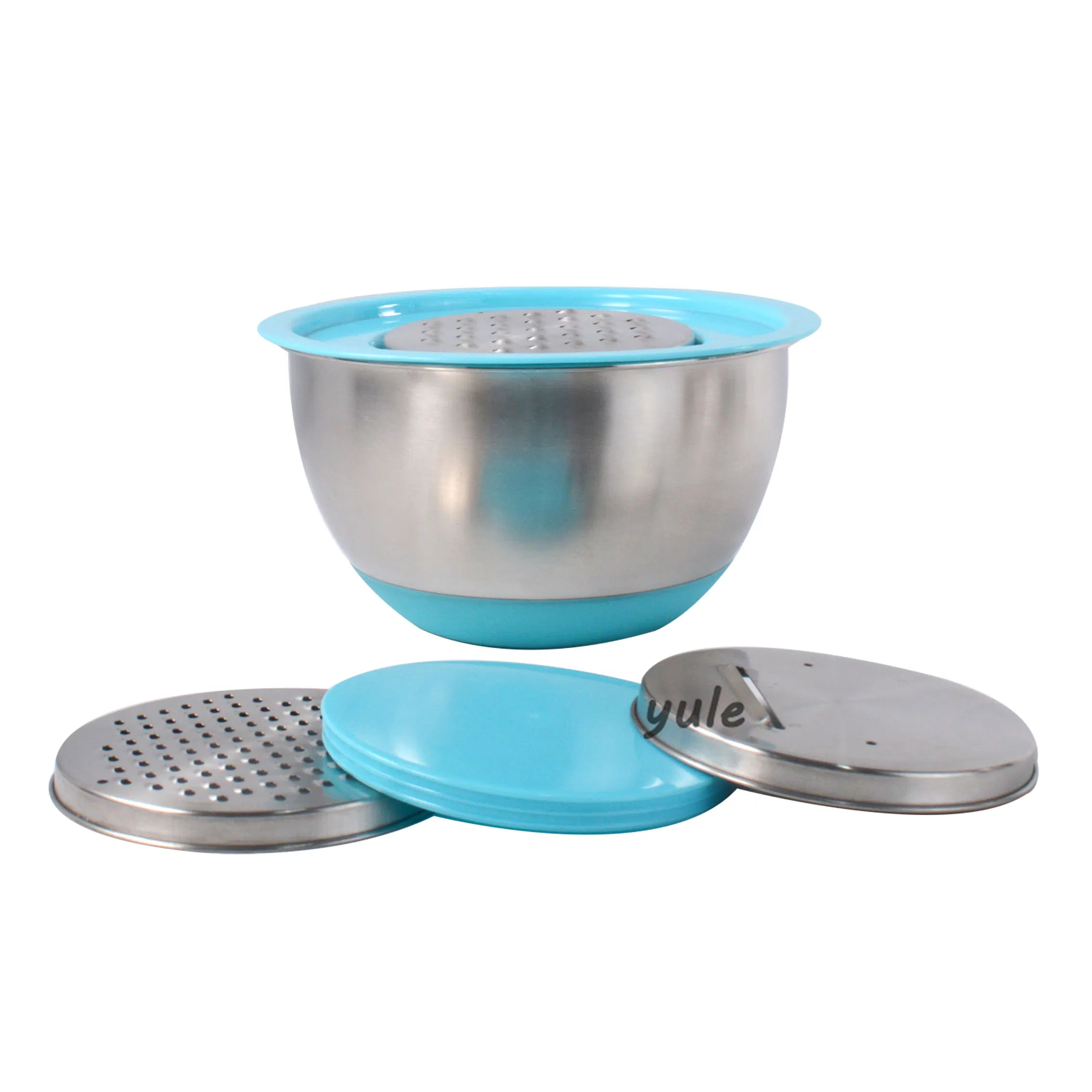 Traditional Manufacturing Stainless Steel Cookware Colorful Lot De 3 Nonslip Saladier En Acier Inoxydable with Plastic Lid Salad Bowl
