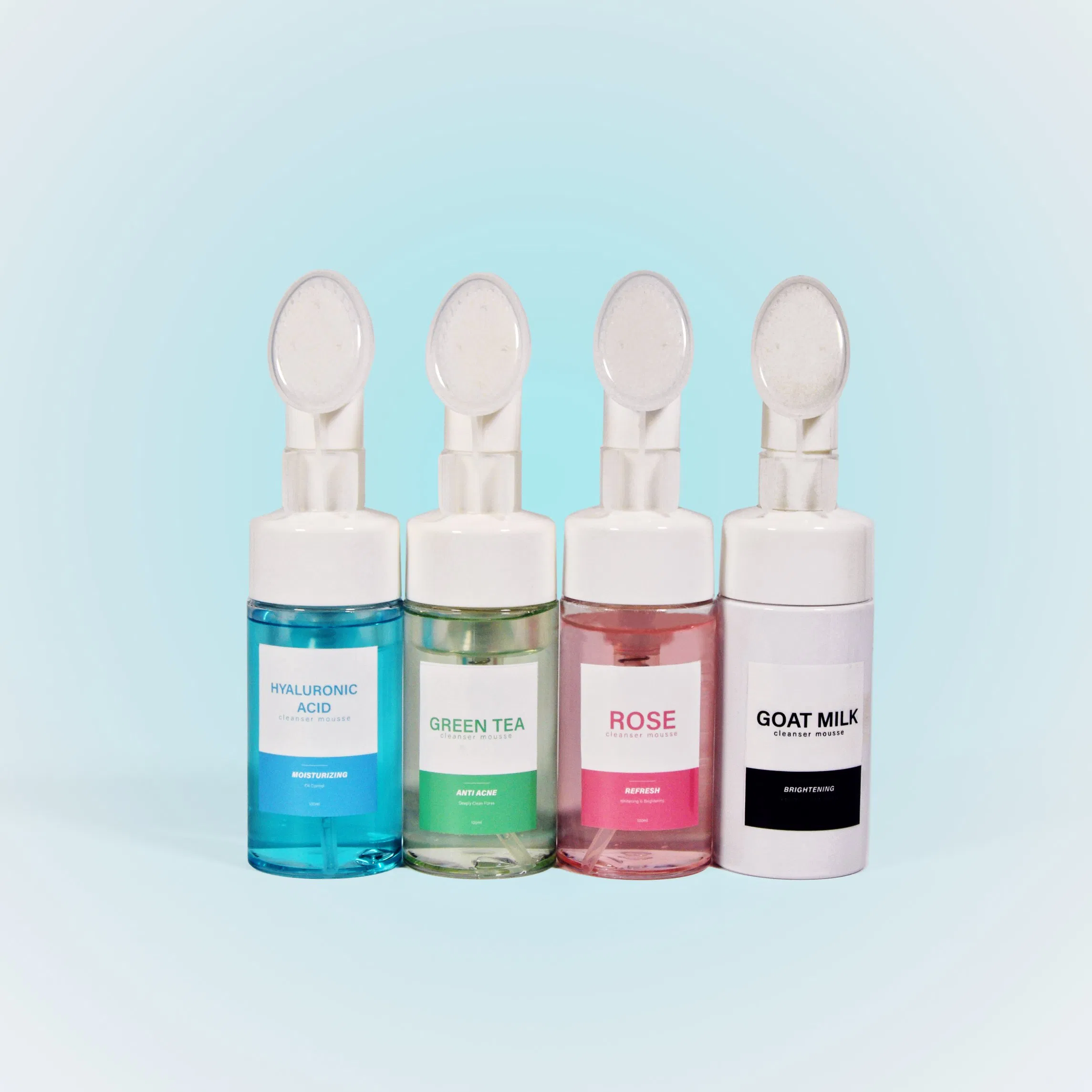 Hyaluronic Acid Foam Face Wash Anti Acne Green Tea Gentle Cleanser with Brush