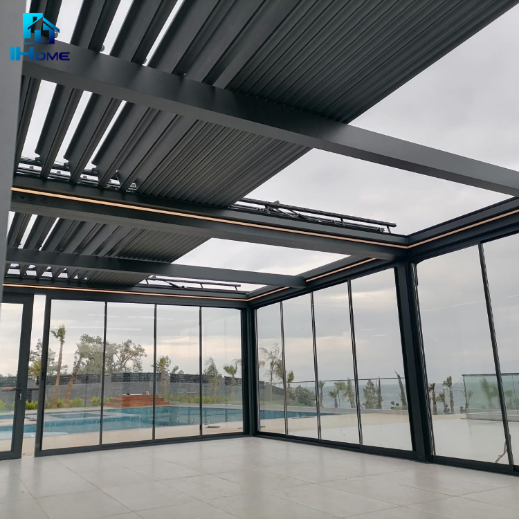 Outdoor Sunshade Retractable Gazebo Roof Electric Pergolas Motorized Louver Waterproof Louvered Pergola