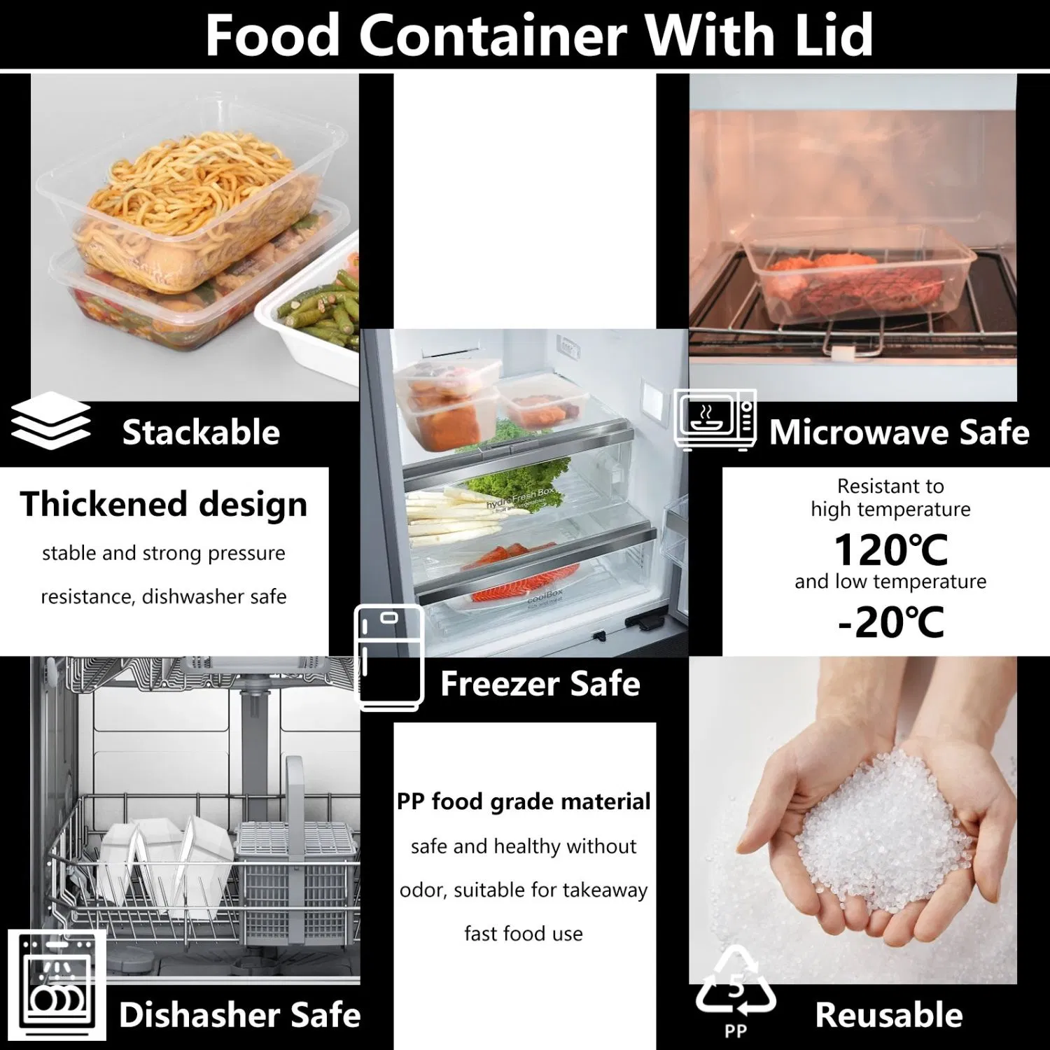 Takeaway Storage PP Rectangular Clear Meal Prep Box Microwavable Food Packaging Container
