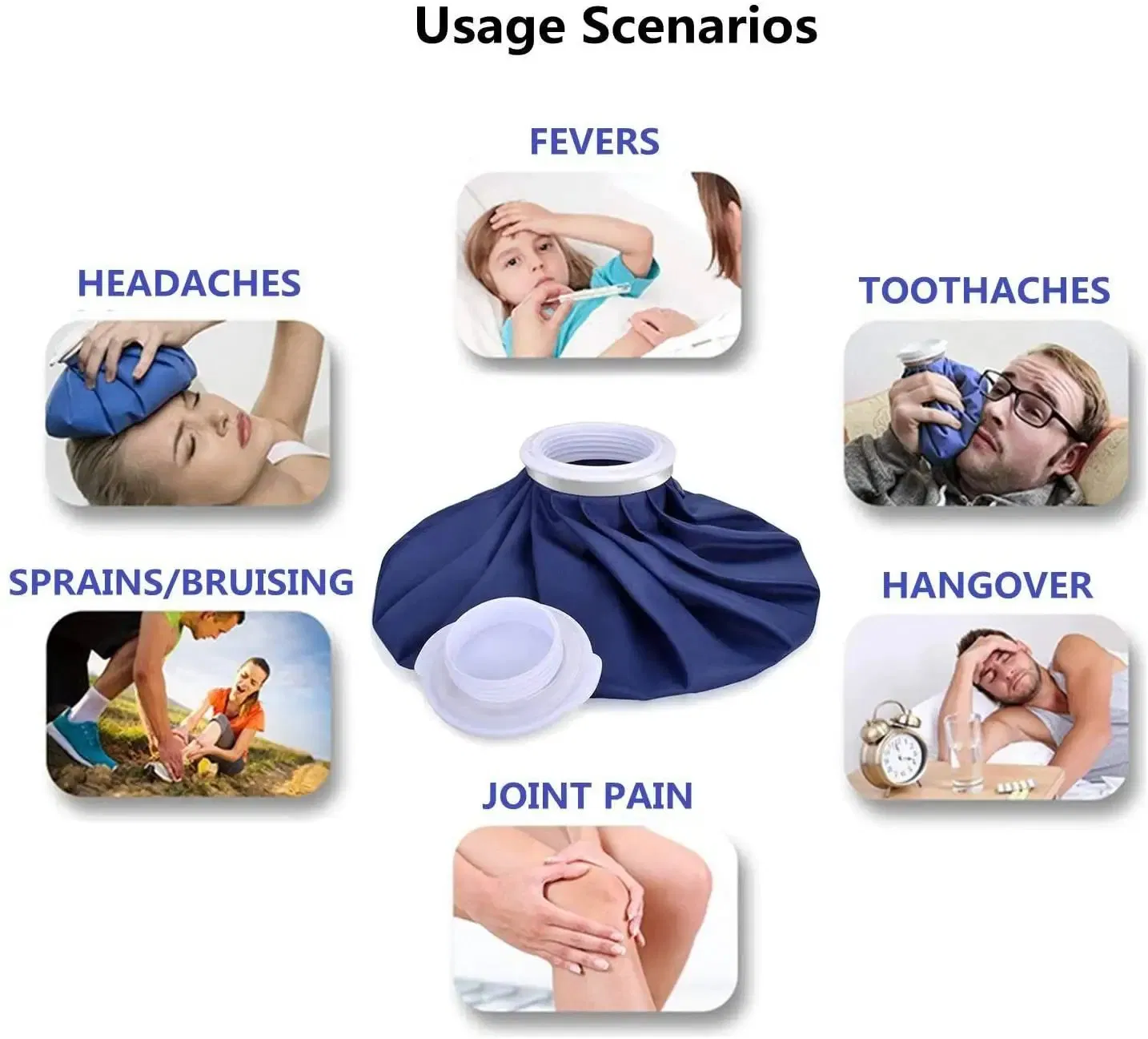Refillable Ice Bag Pack, Ice Bag with Wide Mouth, Cold Therapy Fillable Bag for Pain Relief, Swelling, Wisdom Teeth