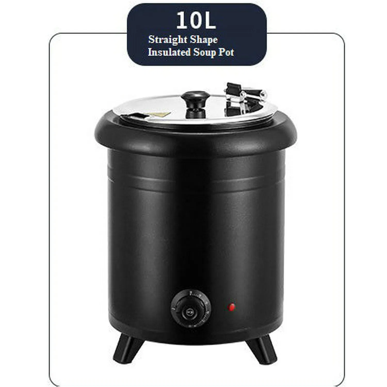 Black Steel Material Outside Wall, Stainless Steel Inside Wall 10L Capacity Thermal Insulation Soup Kettle Straight Shape