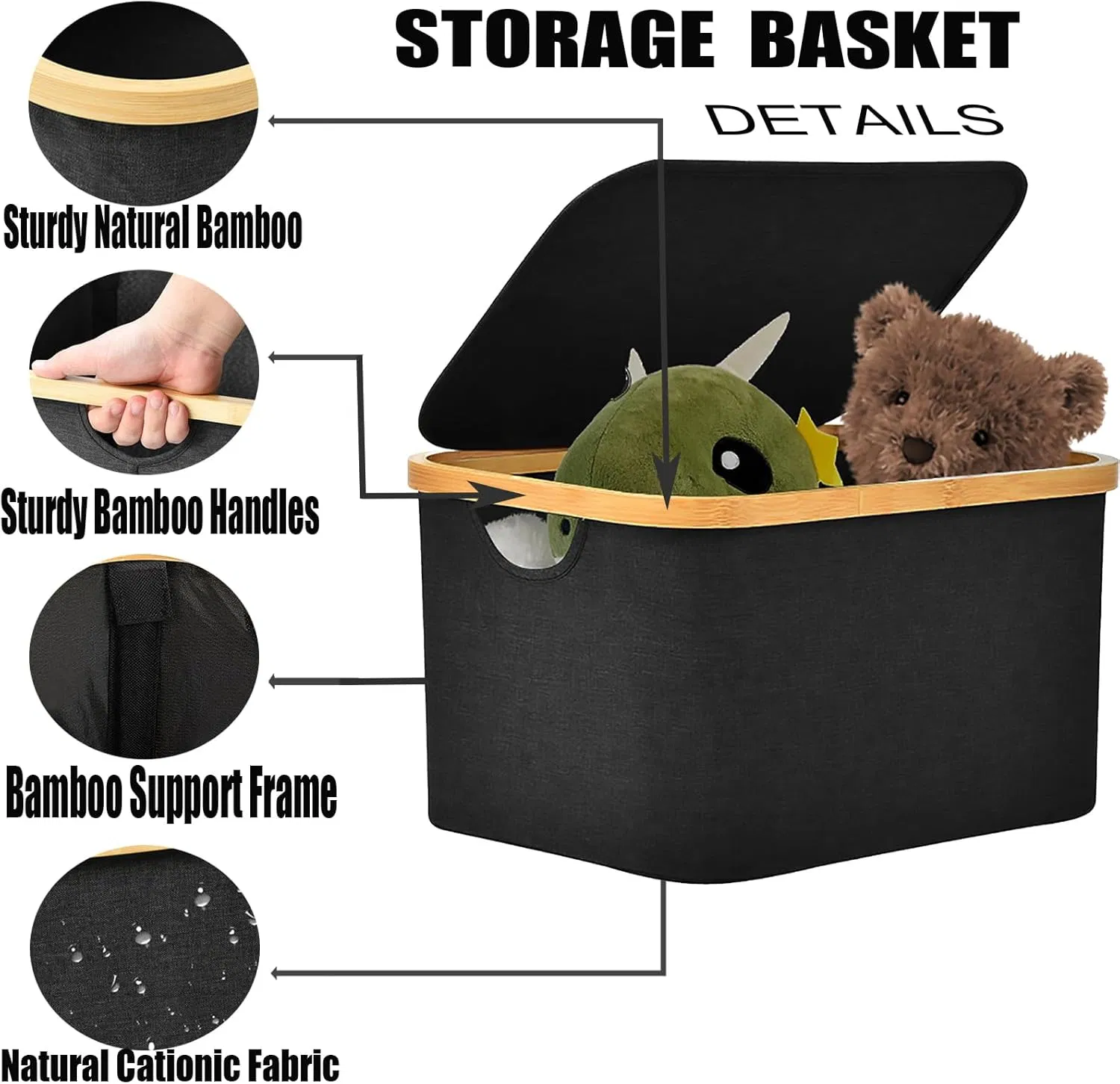 Bamboo Home Minimalist Suitable for Clothing, Stationery, Miscellaneous Items, Covered Storage Basket