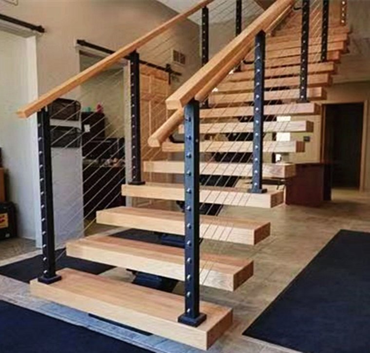 Premium Customized Wooden and Glass Straight Staircase for Homes