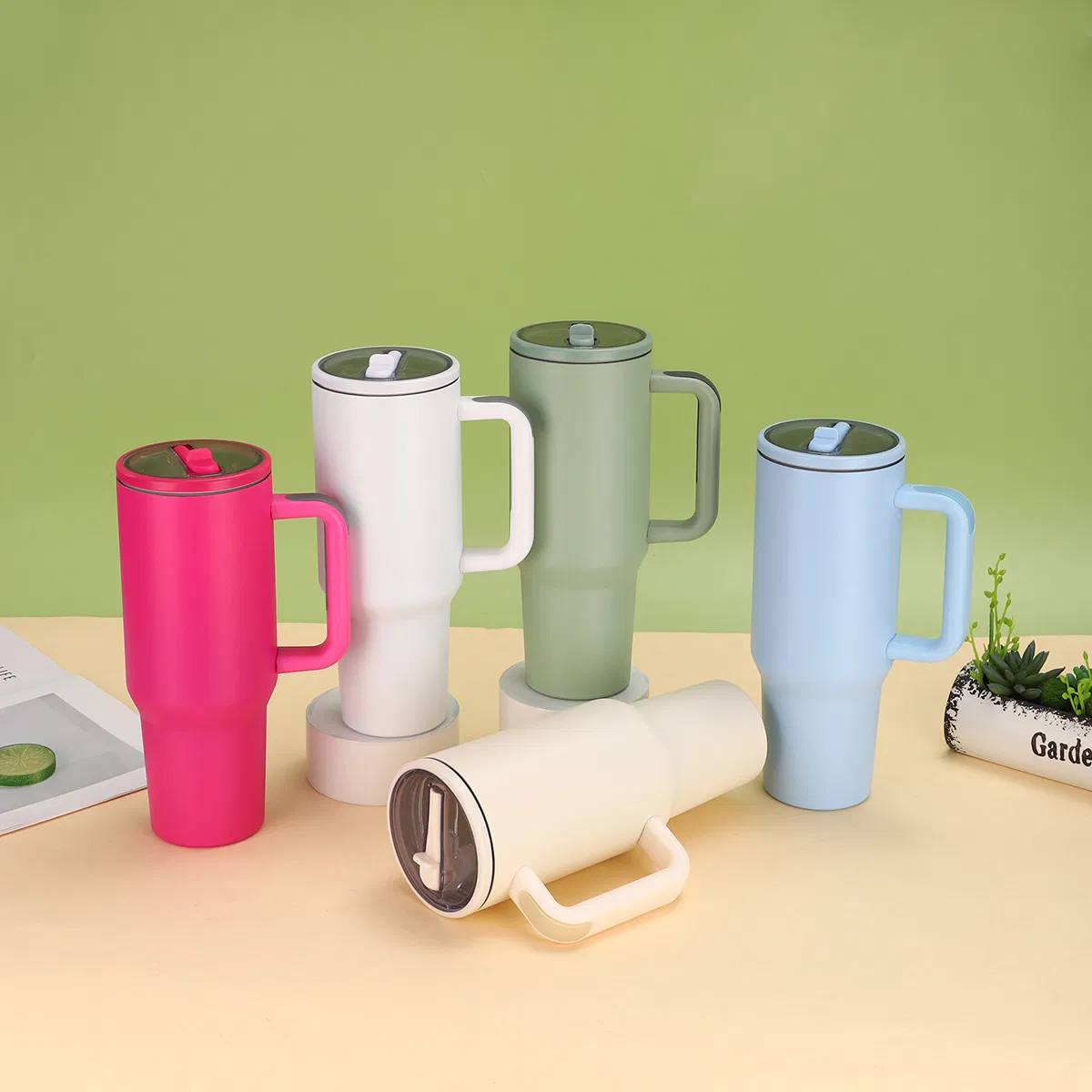 New 304 Stainless Steel Thermos Cup 40oz Large Capacity Straw Handle Cup Ice Bullion Cup Portable Car 40 Oz Tumbler with Handle