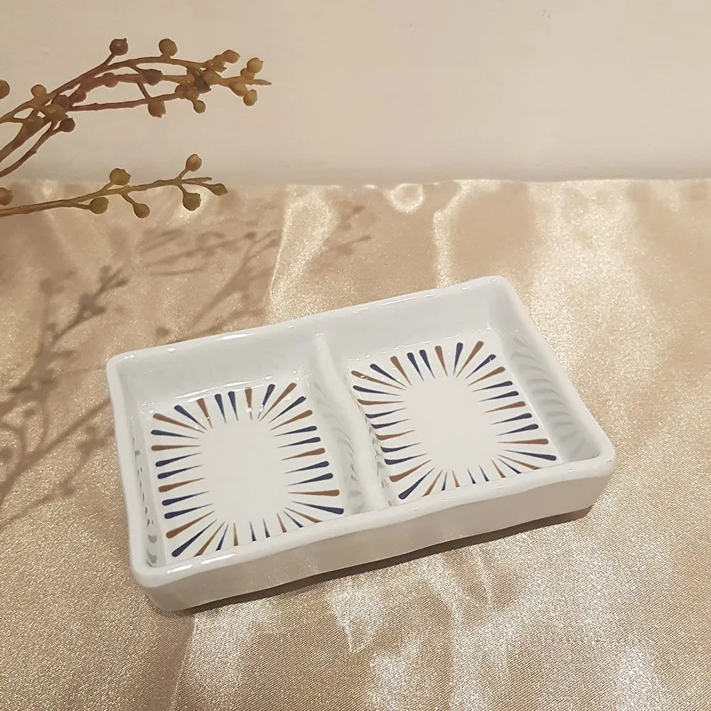 2-Divided Sauce Dish Dipping Bowls Melamine Divided Serving Tray Sauce Dishes