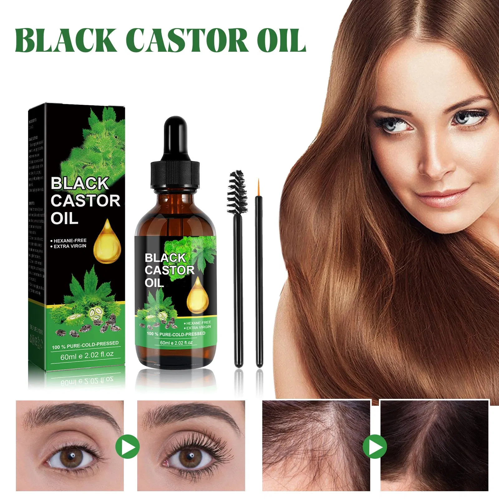 Eyelash Eyebrow Regrowth Solution Anti Hair Loss Scalp Treatment Fast Hair Growth Men Women Black Castor Oil