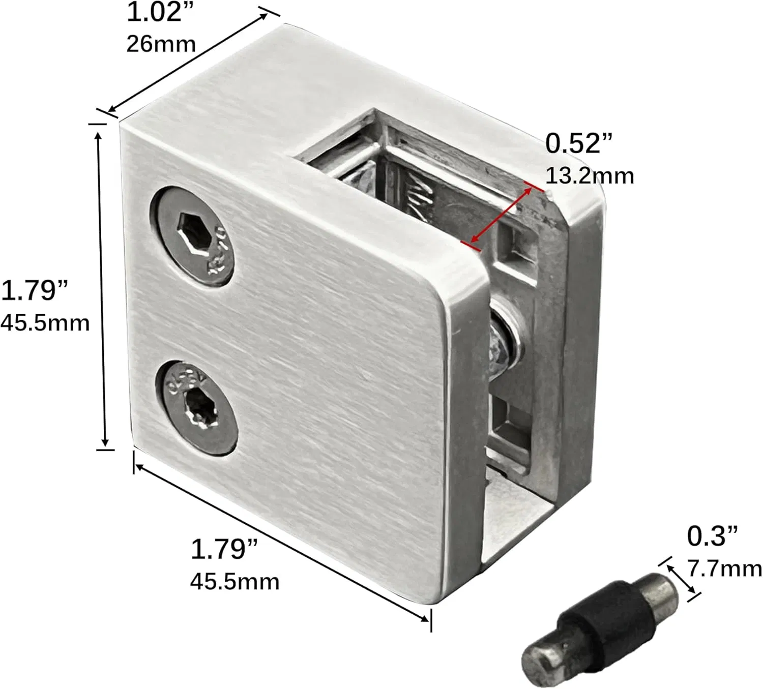 Suitable for 1/4" - 1/2" (6mm-12mm) Tempered Glass, Stainless Steel 304 Flat Bottom Square Glass Clamp for Railings, Stairs, Handrails, (silver)