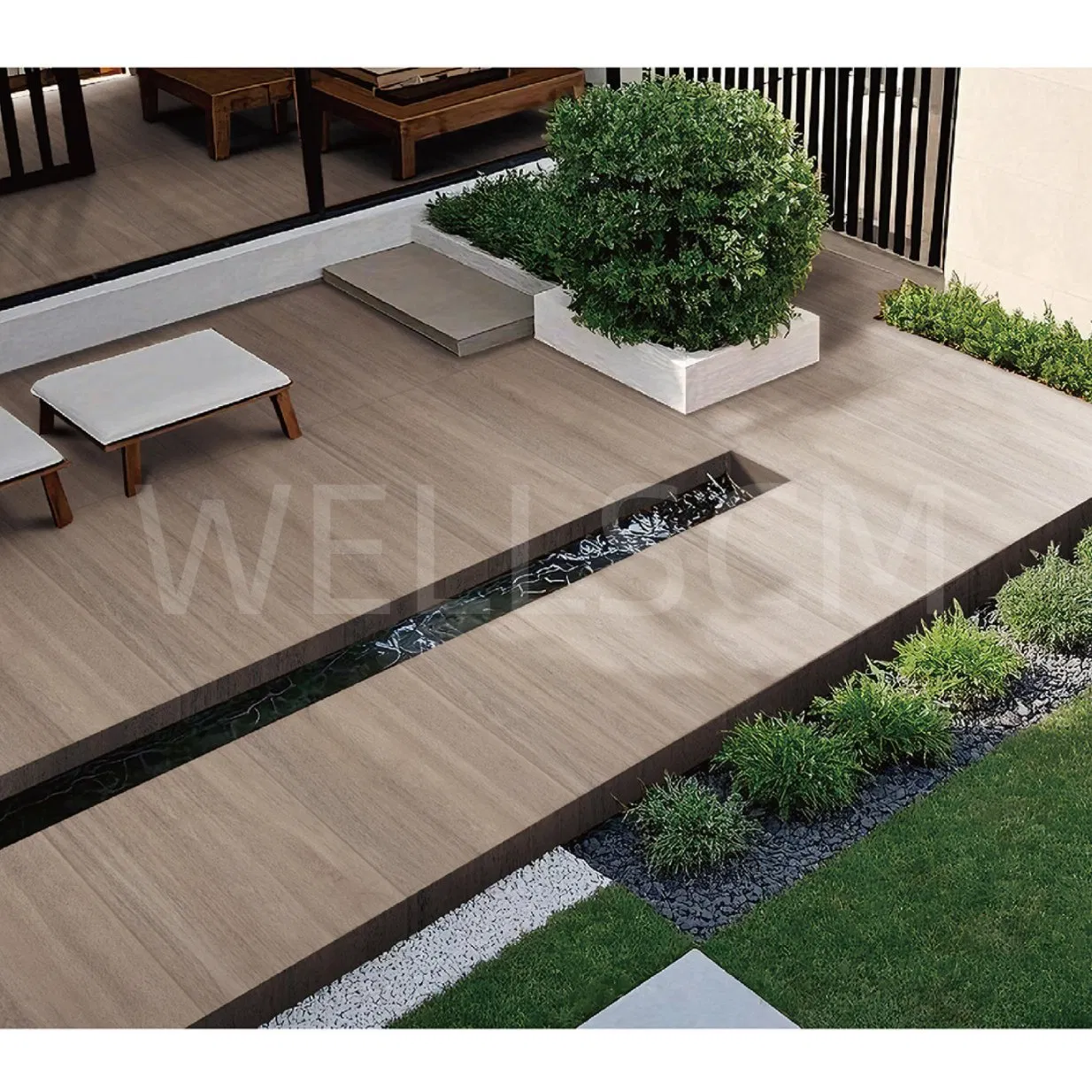High Quality Full Body Wood Grain Terrace Tile Floor Outdoor Garden Floor Paving Porcelain Anti-Slip Tiles 20 mm