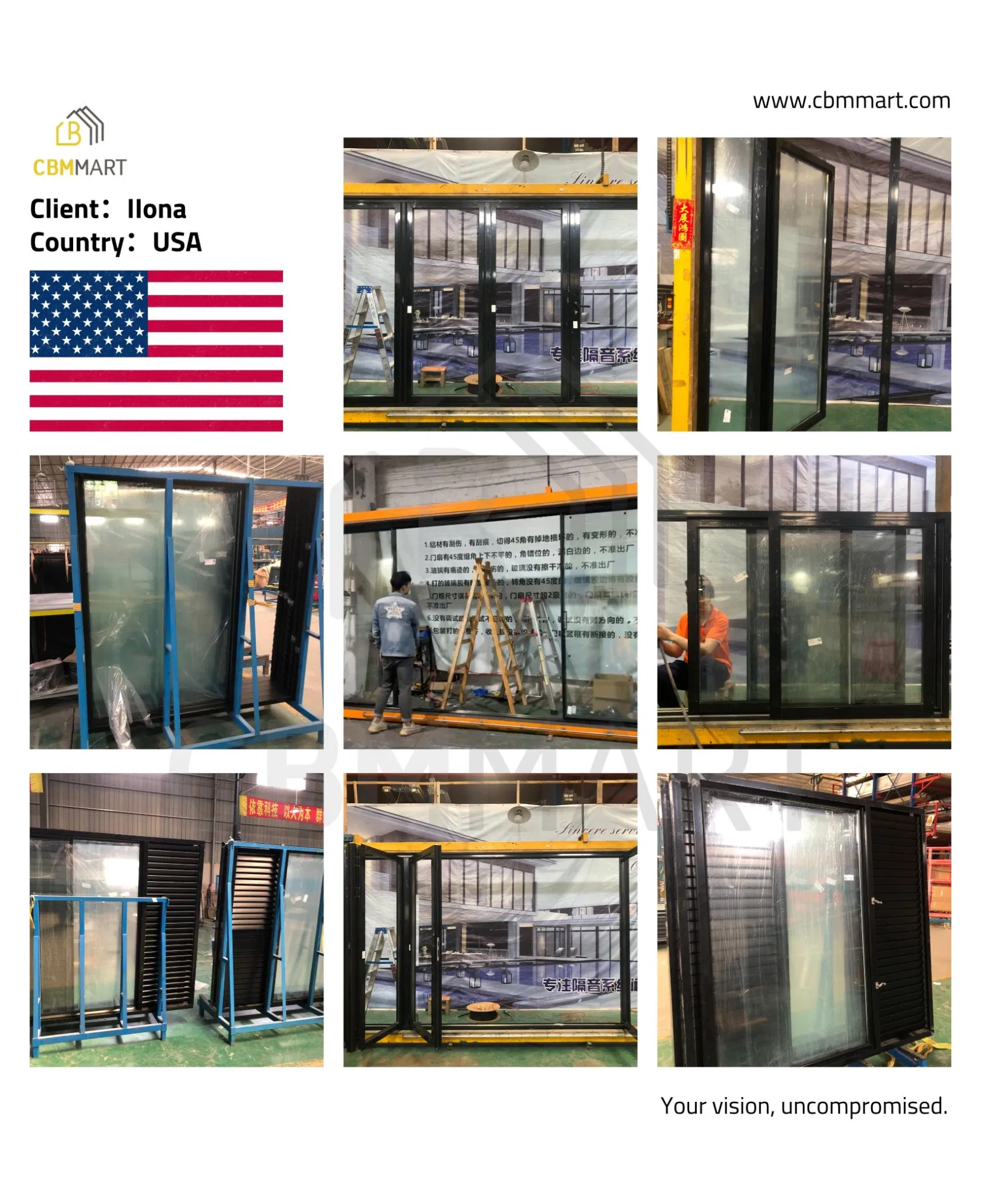 Cbmmart Aluminium Thermal Break Double Tempered Glass PVC Exterior Bi Folding Sliding Entry Patio Bifold Door Steel Hardware