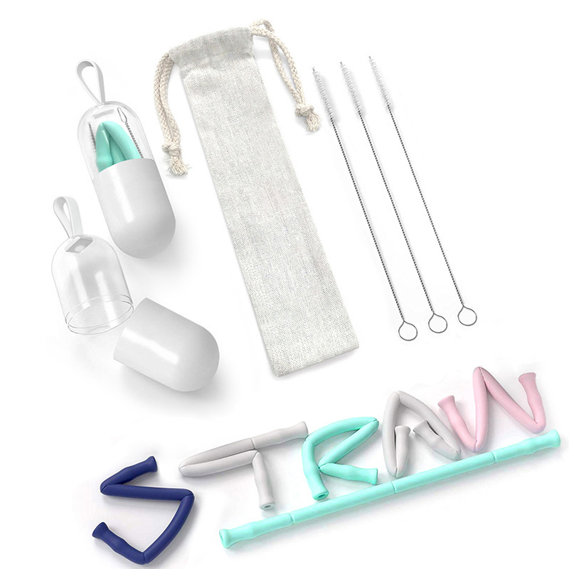 Reusable Food Grade Silicone Drinking Straw with Brush