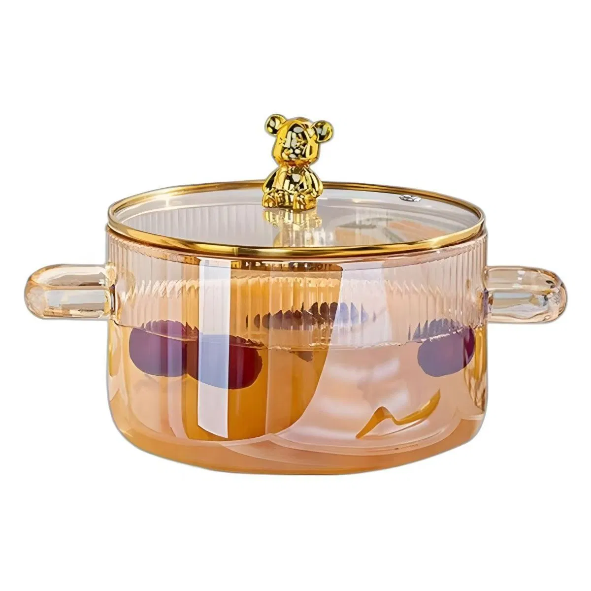 1.5L Heat-Resistant Bear Vertical Stripes Cooking Pot Glass Cooking Pot
