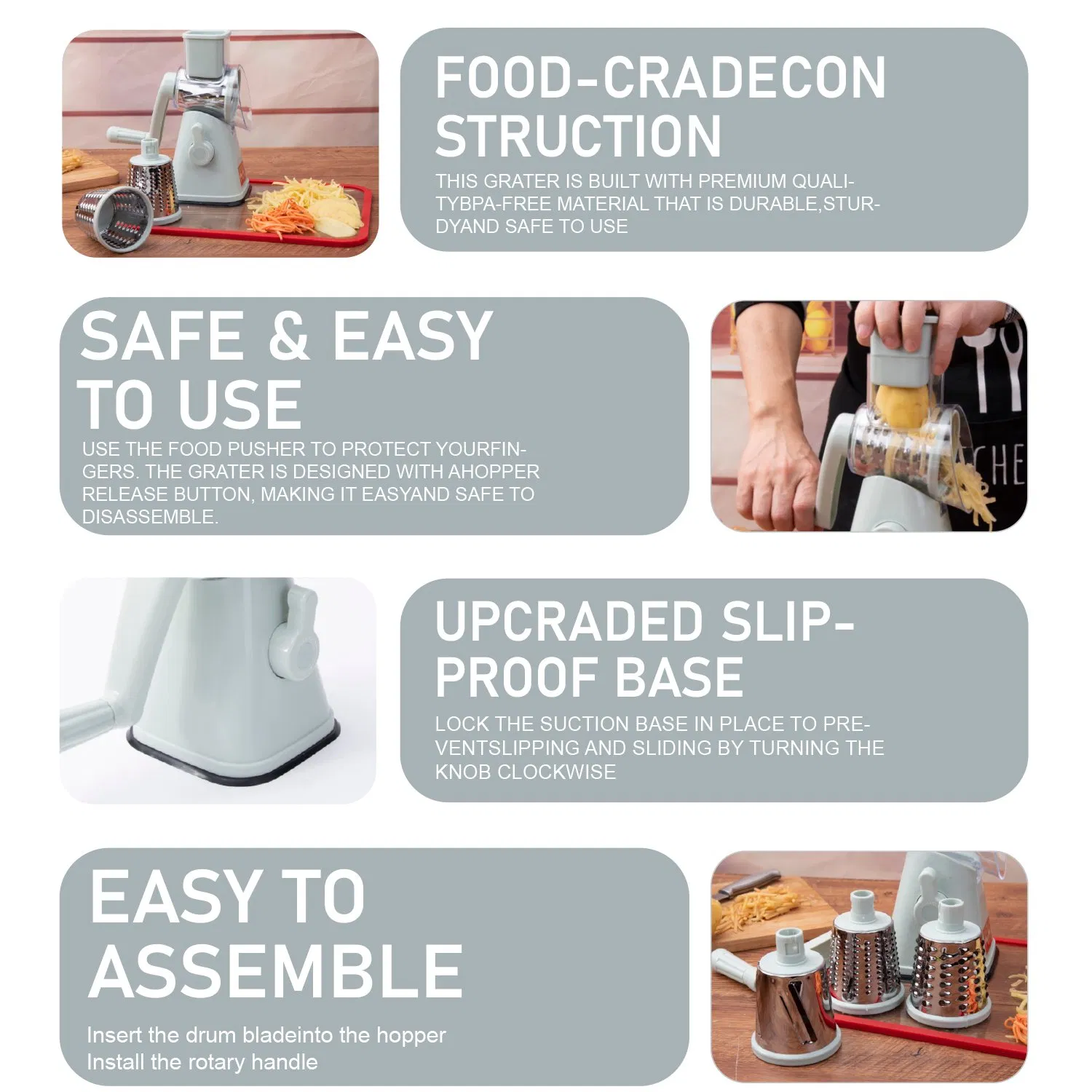 Тёрка для сыра из нержавеющей стали с контейнером, зелёная