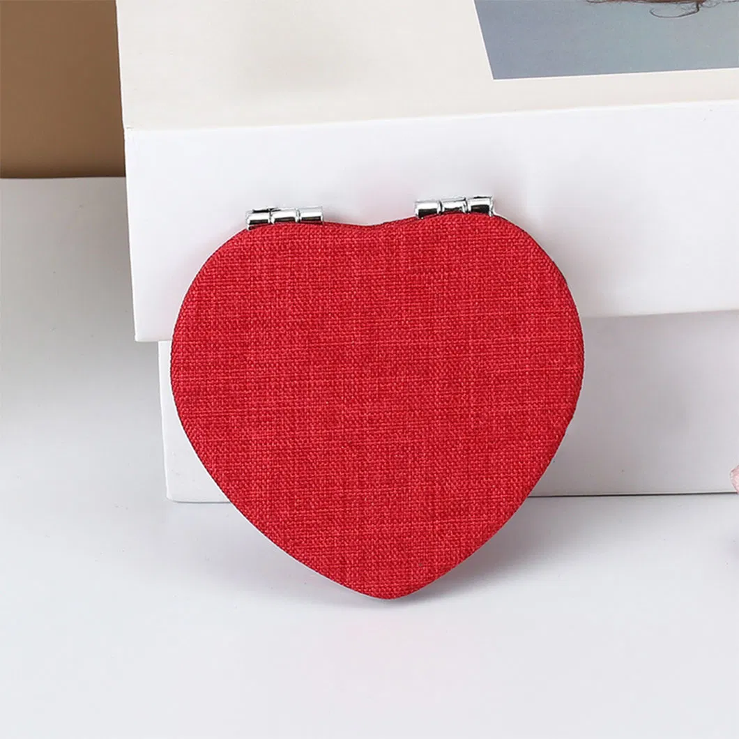 Selling New Wholesale PU Material Heart-Shaped Folding Double-Sided Mirror Clear and Easy to Carry Makeup Mirror