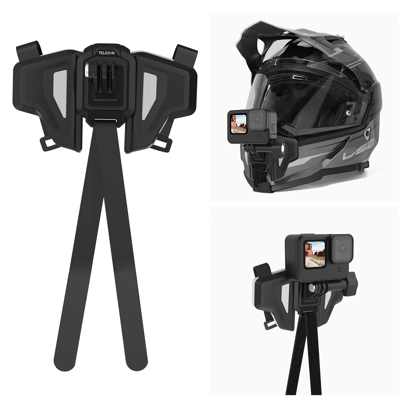 Telesin Gp-Hbm-Mt2-Yh Motorcycle Helmet Chin Strap Shockproof Sports Camera Mount for Cycling Shooting Photography