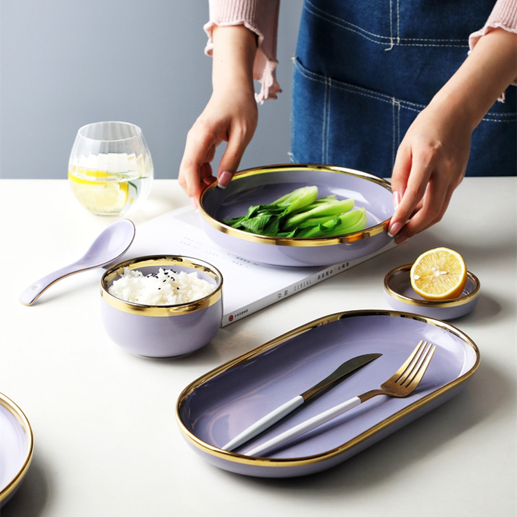 European Purple Color Custom Porcelain Dinner Tableware