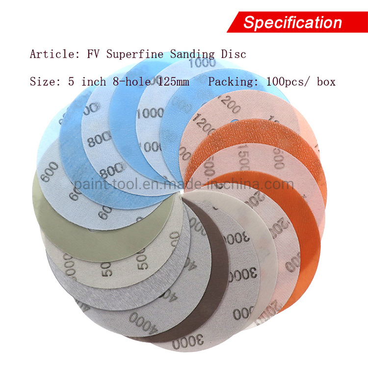 5 Inch 8-Hole Superfine Film Sanding Disc Soft Waterproof Sandpaper 600 to 5000 Grits for Wet/Dry Automotive Paint Sanding