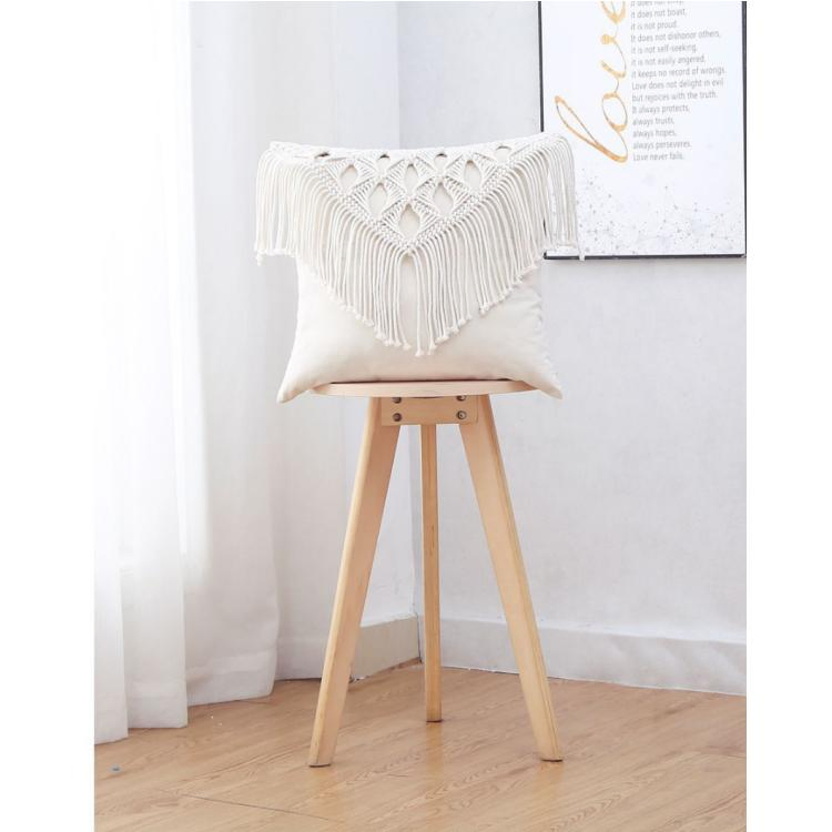 Comfy Square Pillow Cases with Tassels Macrame Throw Pillow for Bed Sofa