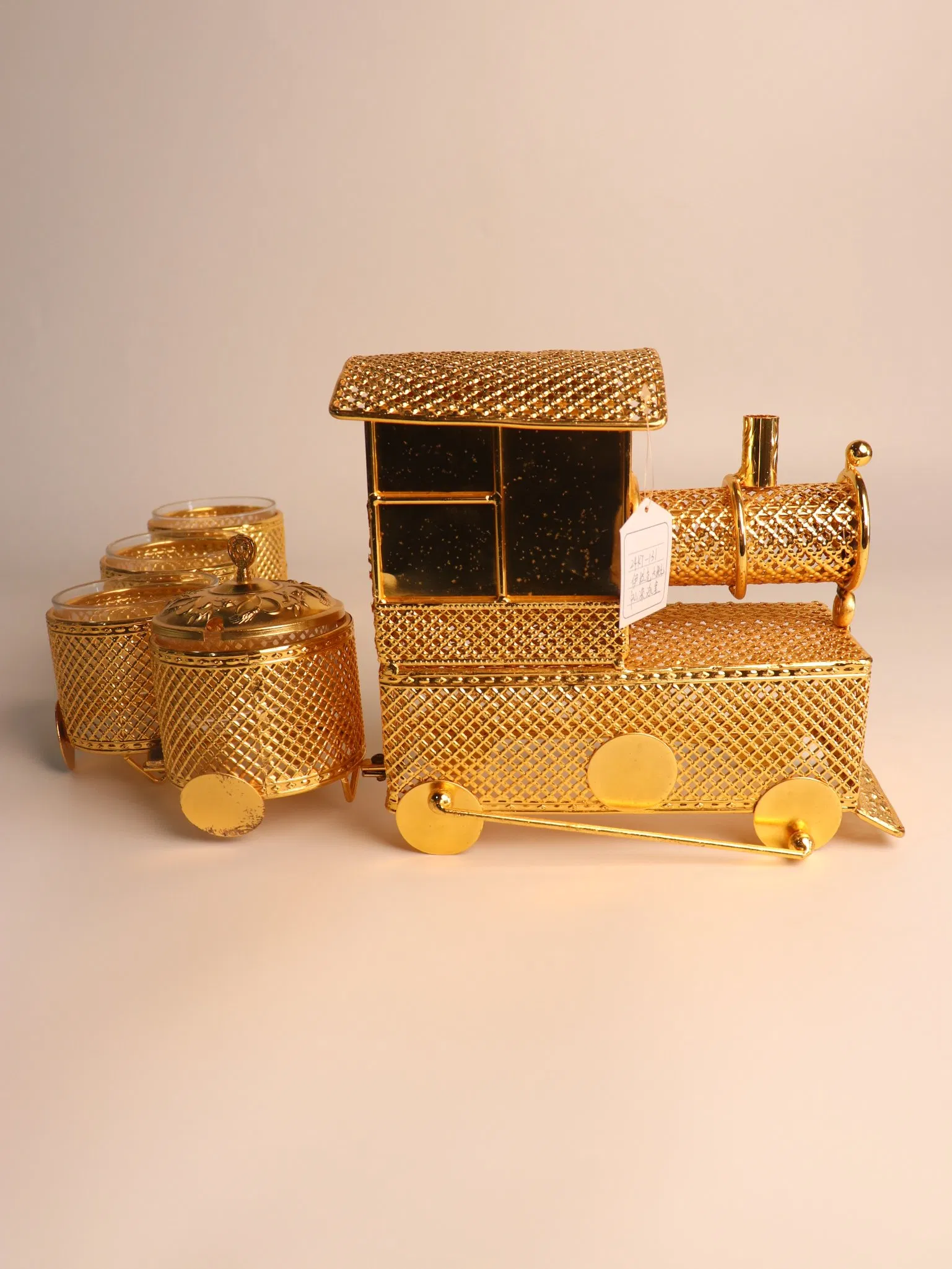 Stylish Train Shaped Candy Bowl Set with Four Glass Storage Jars
