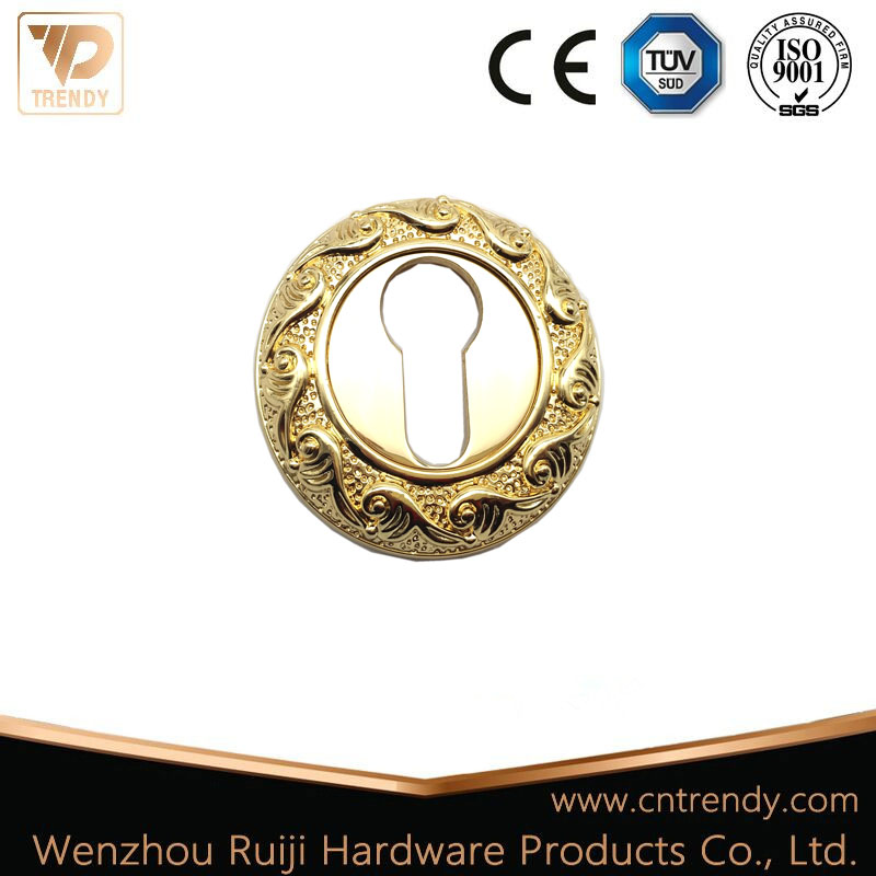 Zinc Alloy Door Accessories Polished Gold Pattern Cylinder Rosette Round Escutcheon Hardware (ZR20-CL)
