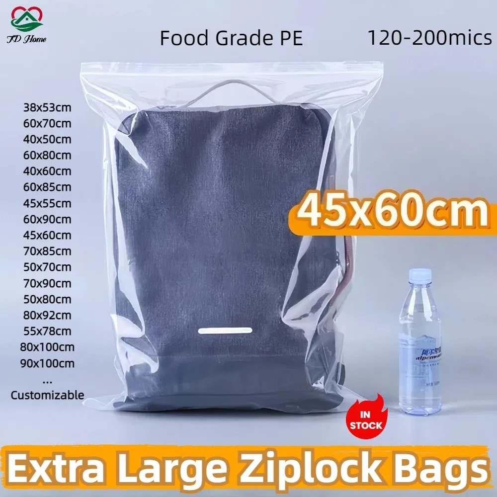 Transparent Large Ziplock Plastic Packaging LDPE Reusable Zipper Bags with FDA