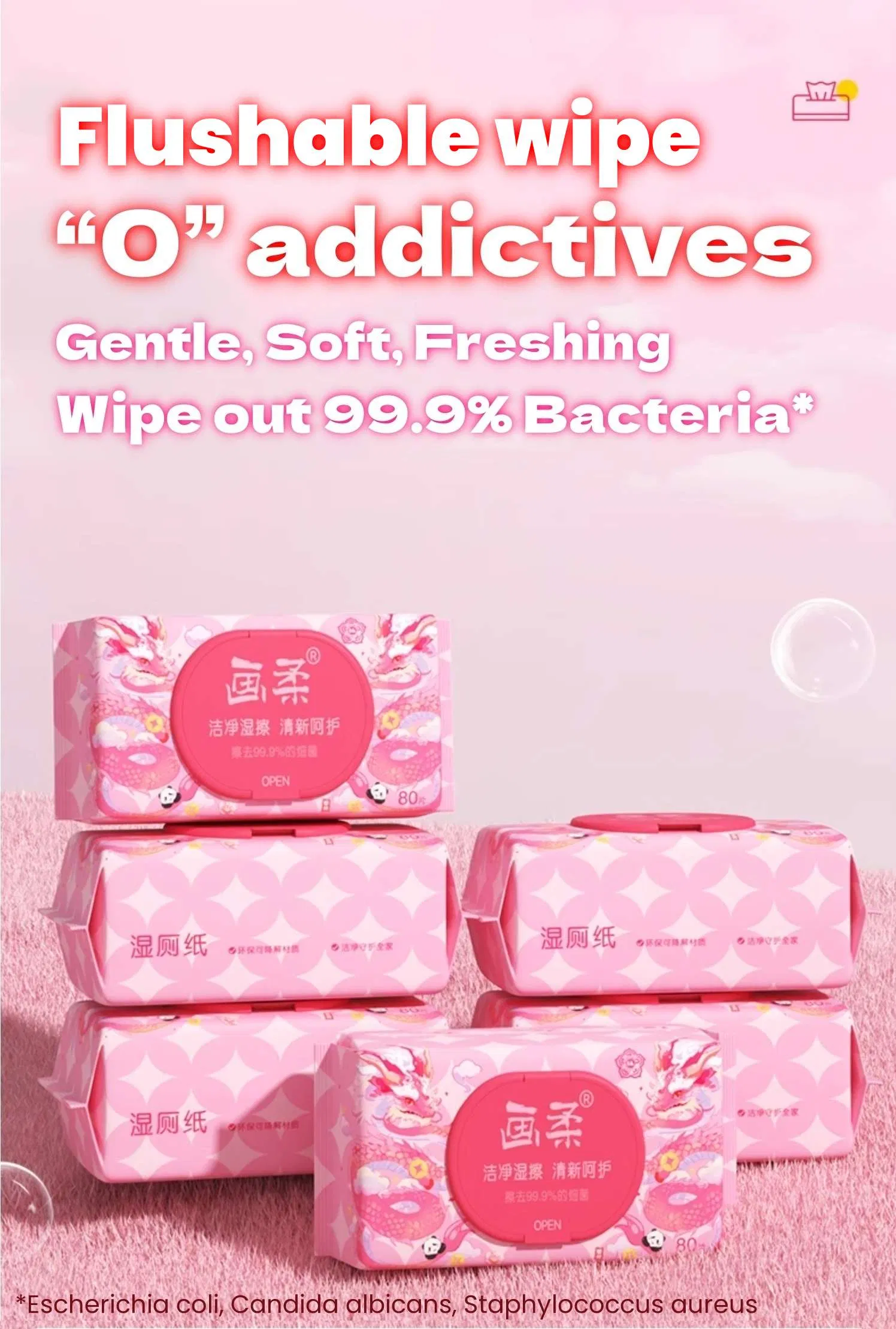 80PCS Year of The Dragon Limited Flushable Toilet Wipes Cleaning Wet Wipe