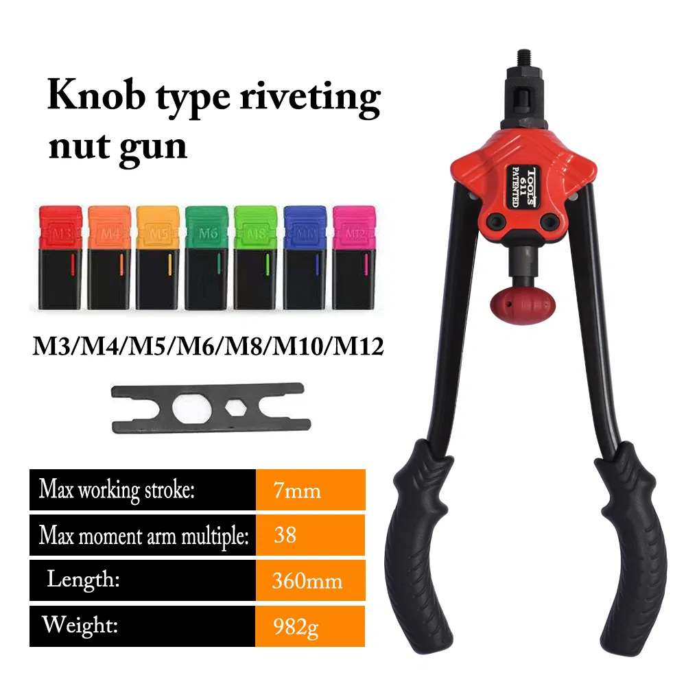 Bt-611 Hand Riveter Threaded Insert Tool Rivet Gun Cordless Riveter Knob Type Hand Nut Riveter Manual Pull Riveting Nut Gun Pull Cap Gun Pull Mother Gun M3-M12