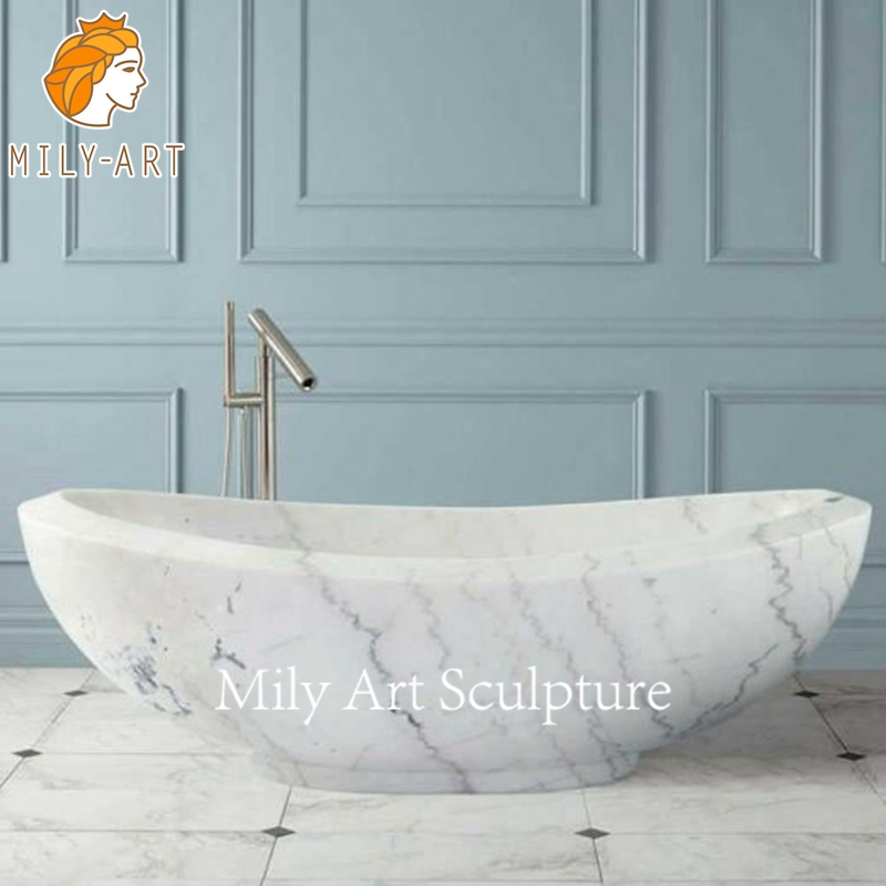 Белая мраморная ванна с серыми прожилками