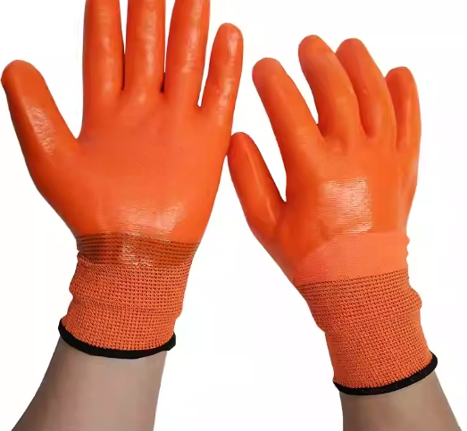 20+ Years of Ddsafety Experience Wholesale High Quality Cheapest Price 13gauge Nylon Breathable Half Coated Orange Yarn PVC Work Gloves