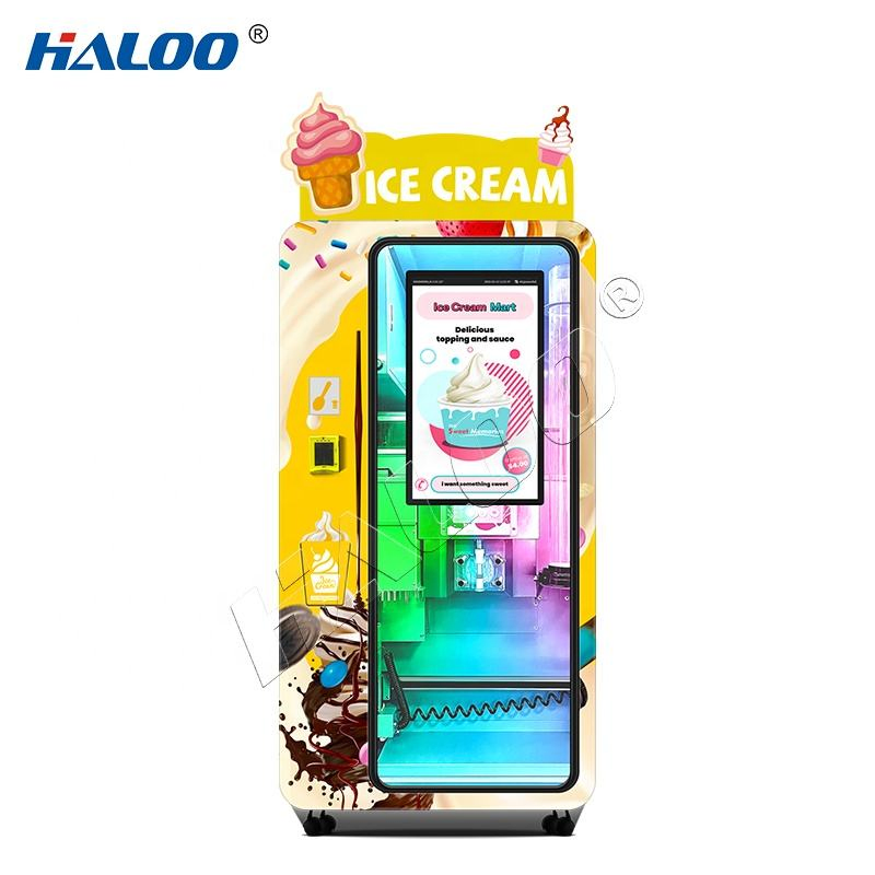 Haloo Vending Machine 24 Hours Soft Serve Ice Cream Vending Machine Coin Qr Code Token Payment System Ice Cream Vending Machine