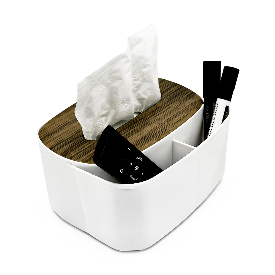 Wood Lid Tissue Box Holder with Storing Room for Little Gadget