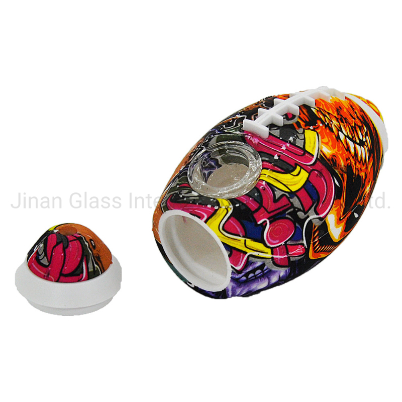 Rugby Style Silicone Pipe Color Printing Pattern Glass Pipe Glass Smoking Pipe